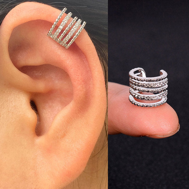 1Pc Hollow Geometry Rainbow CZ Cuff Wrap Clip On Earrings Women Girls Climber Ear Cartilage Bone Clips Fake Earring Non Piercing