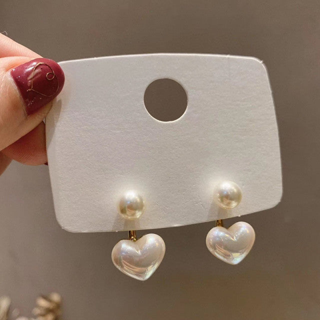 2021 New Korean Style Contracted Heart Pearl Earrings For Women Sweet Flower Zircon Geometric Stud Earring Girl Party Jewelry